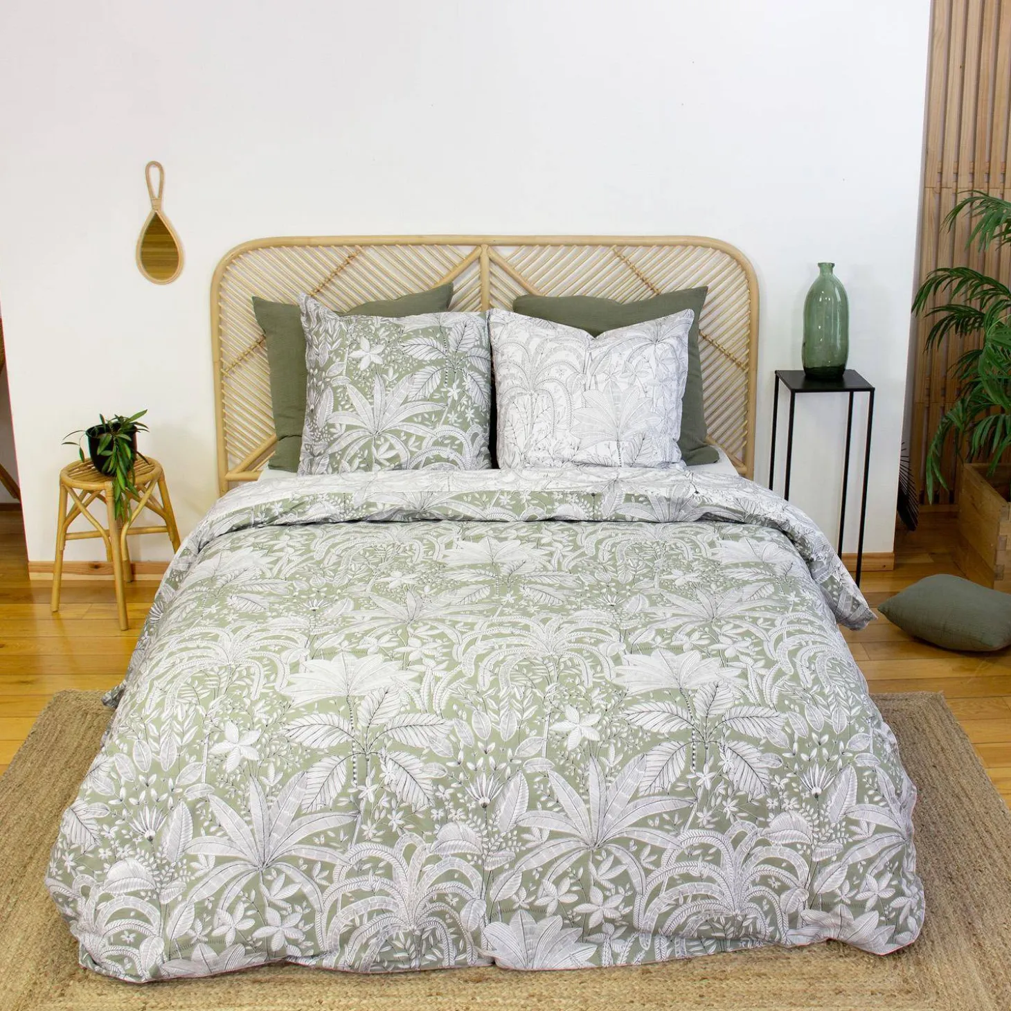 Ropa de cama reversible con estampado vegetal, 2 plazas