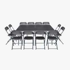 Set de 2 mesas + 12 sillas plegables portátiles para eventos