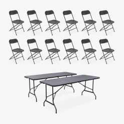Set de 2 mesas + 12 sillas plegables portátiles para eventos