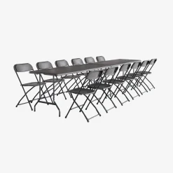 Set de 2 mesas + 12 sillas plegables portátiles para eventos