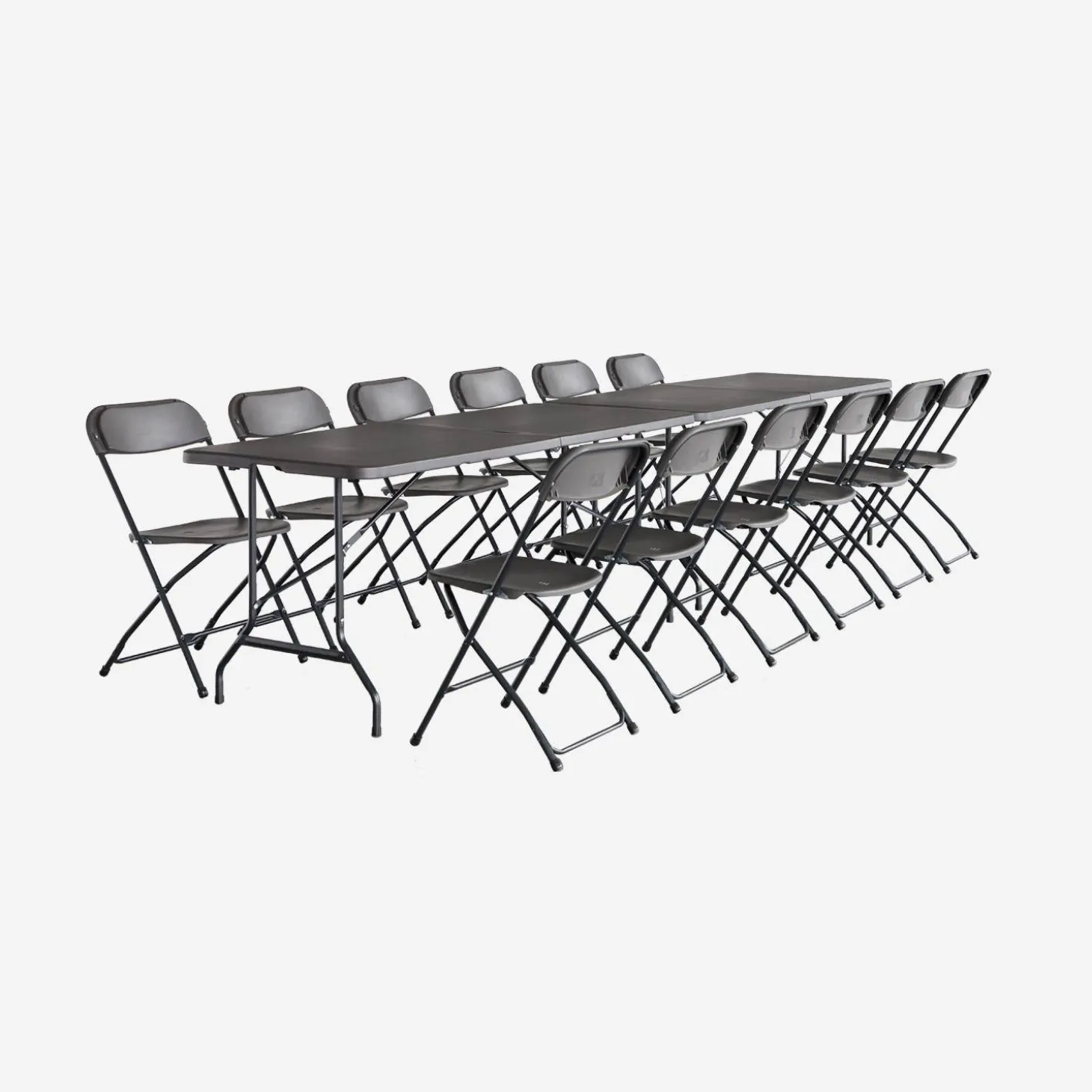 Set de 2 mesas + 12 sillas plegables portátiles para eventos
