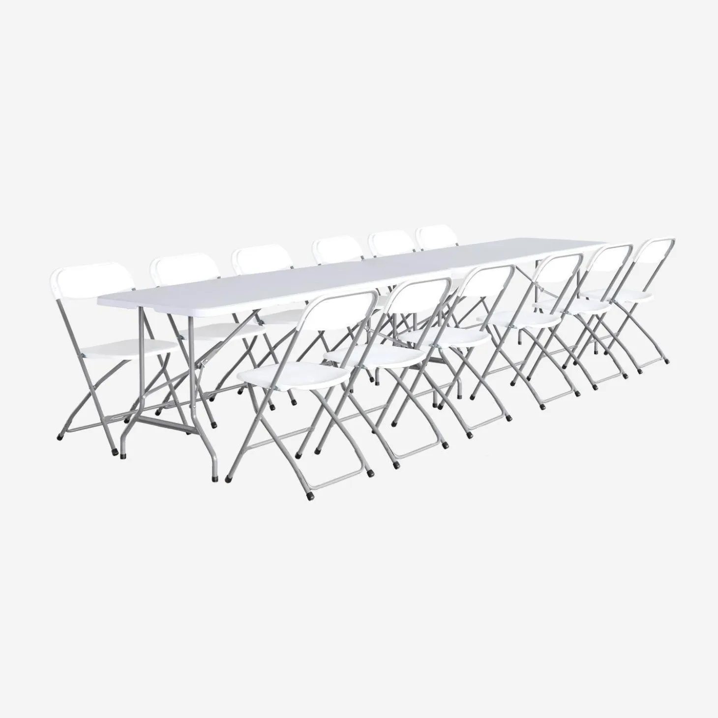 Set de 2 mesas + 12 sillas plegables portátiles para eventos