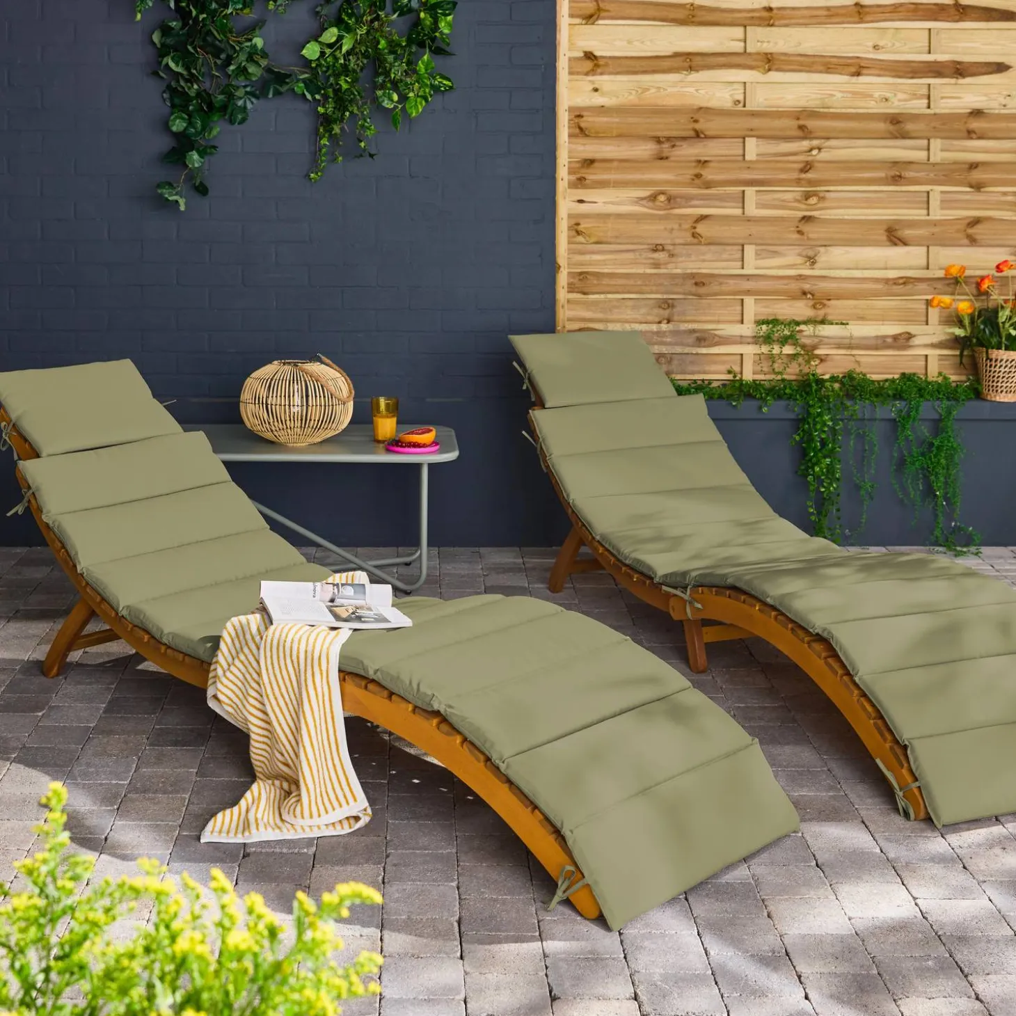 Set de 2 tumbonas de madera de acacia