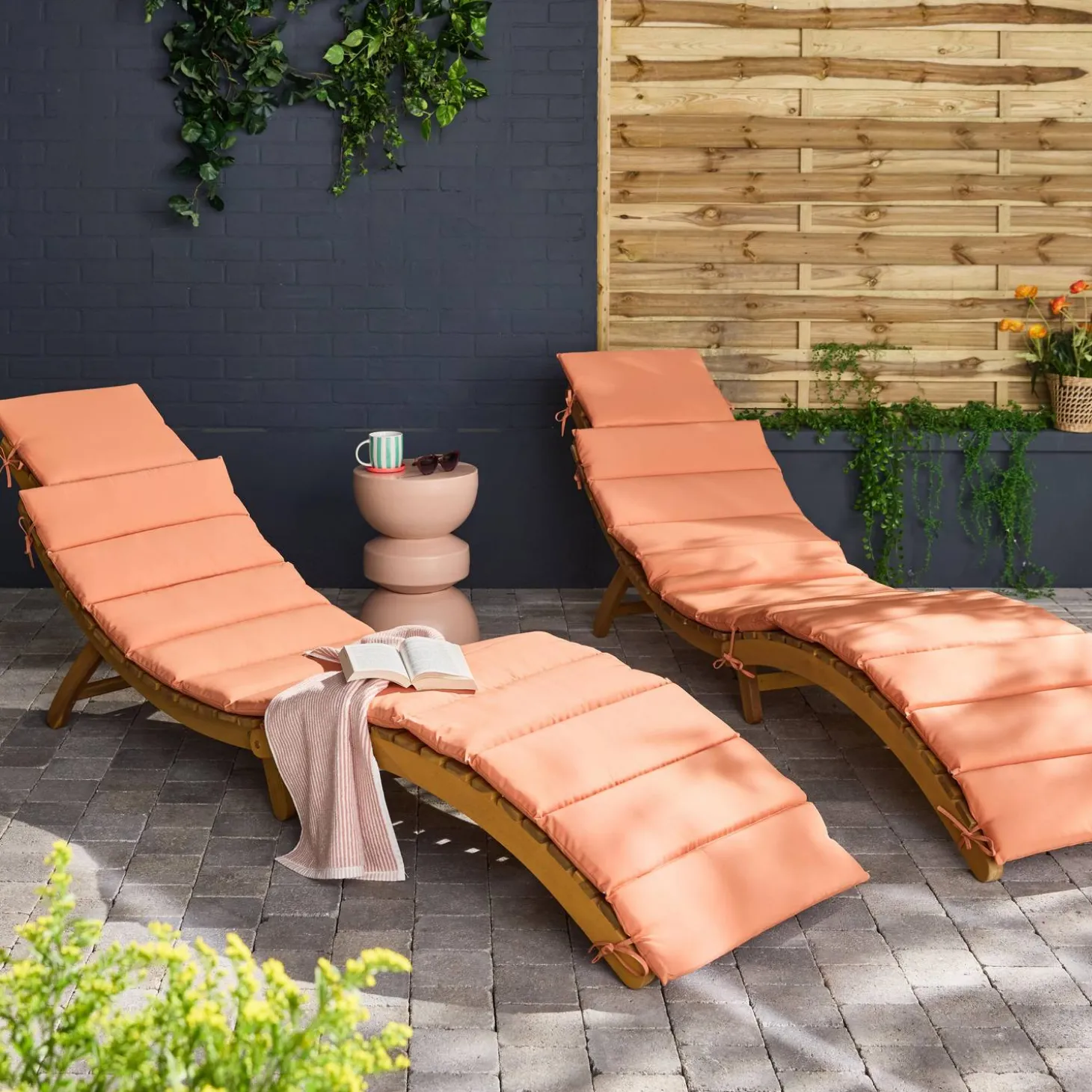 Set de 2 tumbonas de madera de acacia