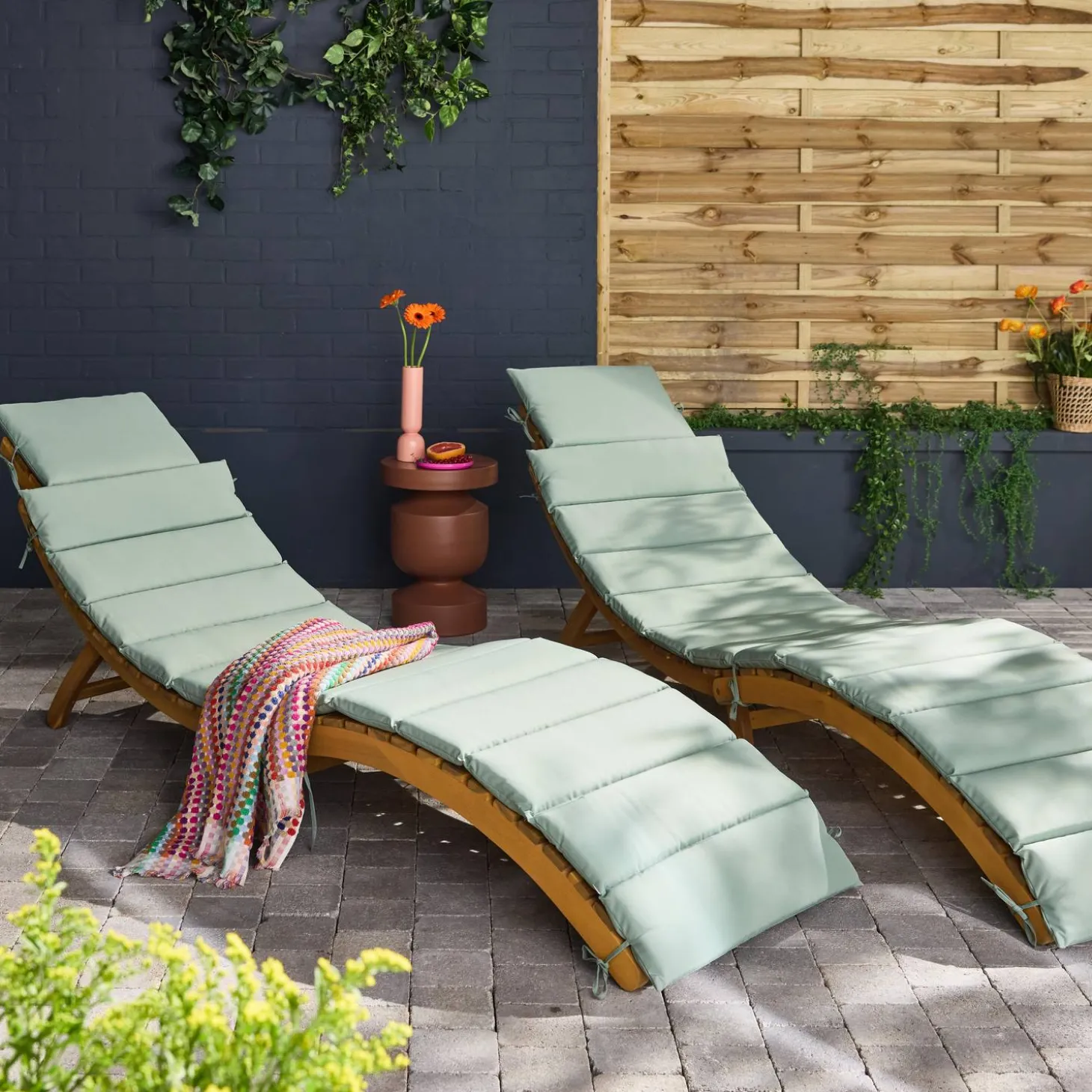 Set de 2 tumbonas de madera de acacia