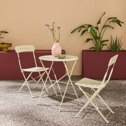 Set de jardín bistró plegable de mesa redonda de acero con 2 sillas