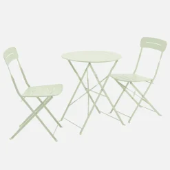 Set de jardín bistró plegable de mesa redonda de acero con 2 sillas