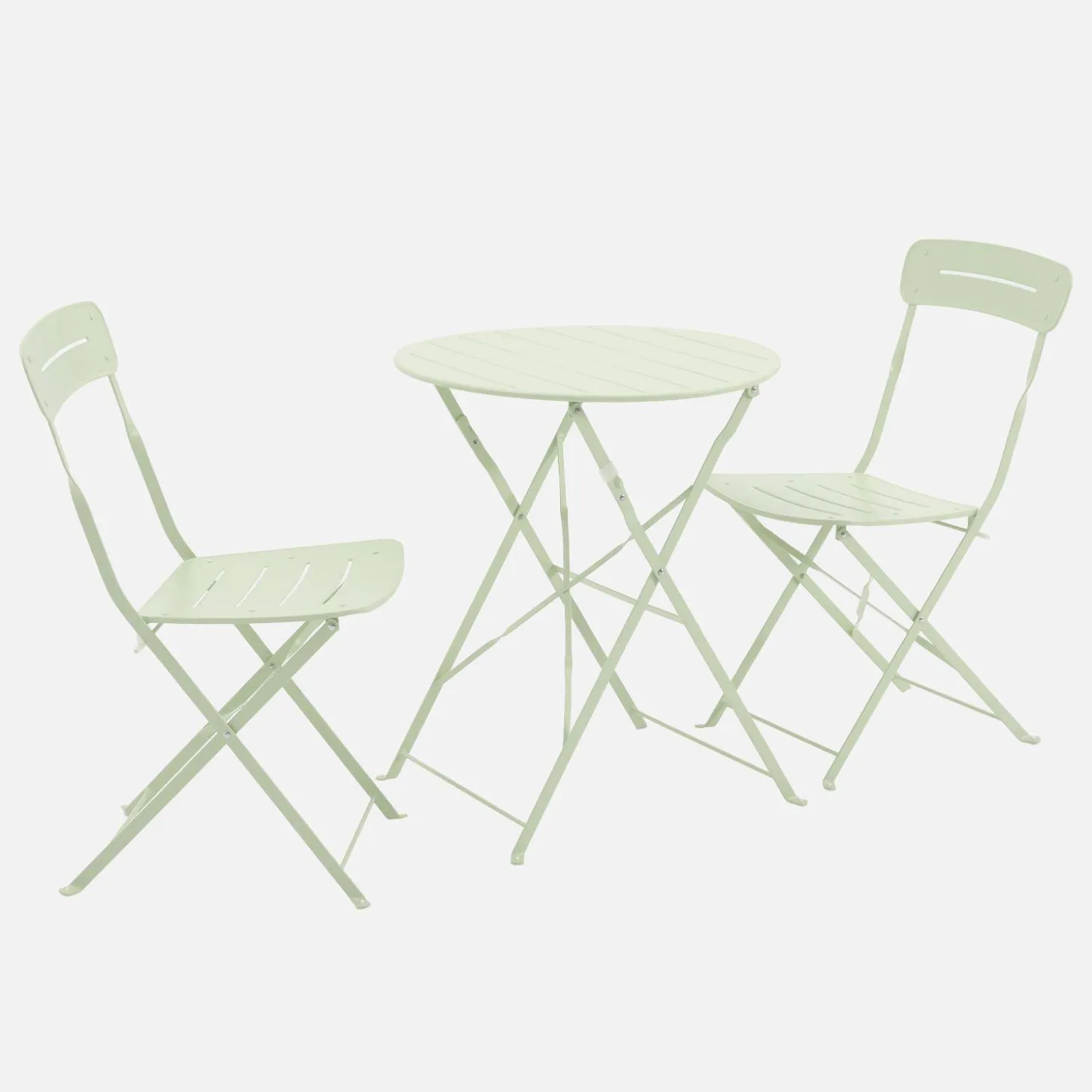 Set de jardín bistró plegable de mesa redonda de acero con 2 sillas