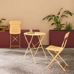 Set de jardín bistró plegable de mesa redonda de acero con 2 sillas