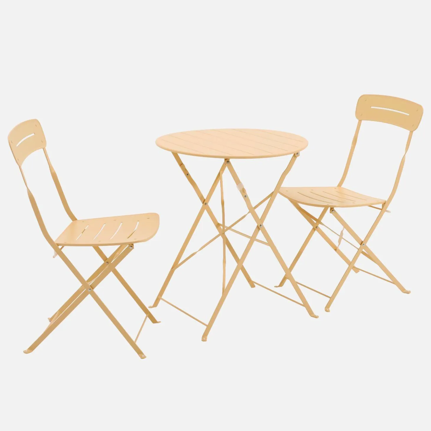 Set de jardín bistró plegable de mesa redonda de acero con 2 sillas