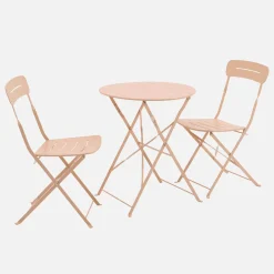 Set de jardín bistró plegable de mesa redonda de acero con 2 sillas