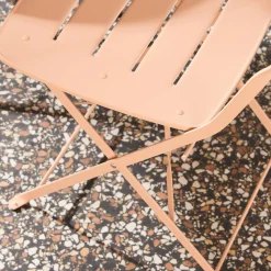 Set de jardín bistró plegable de mesa redonda de acero con 2 sillas