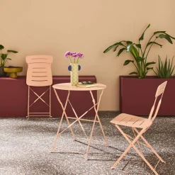 Set de jardín bistró plegable de mesa redonda de acero con 2 sillas