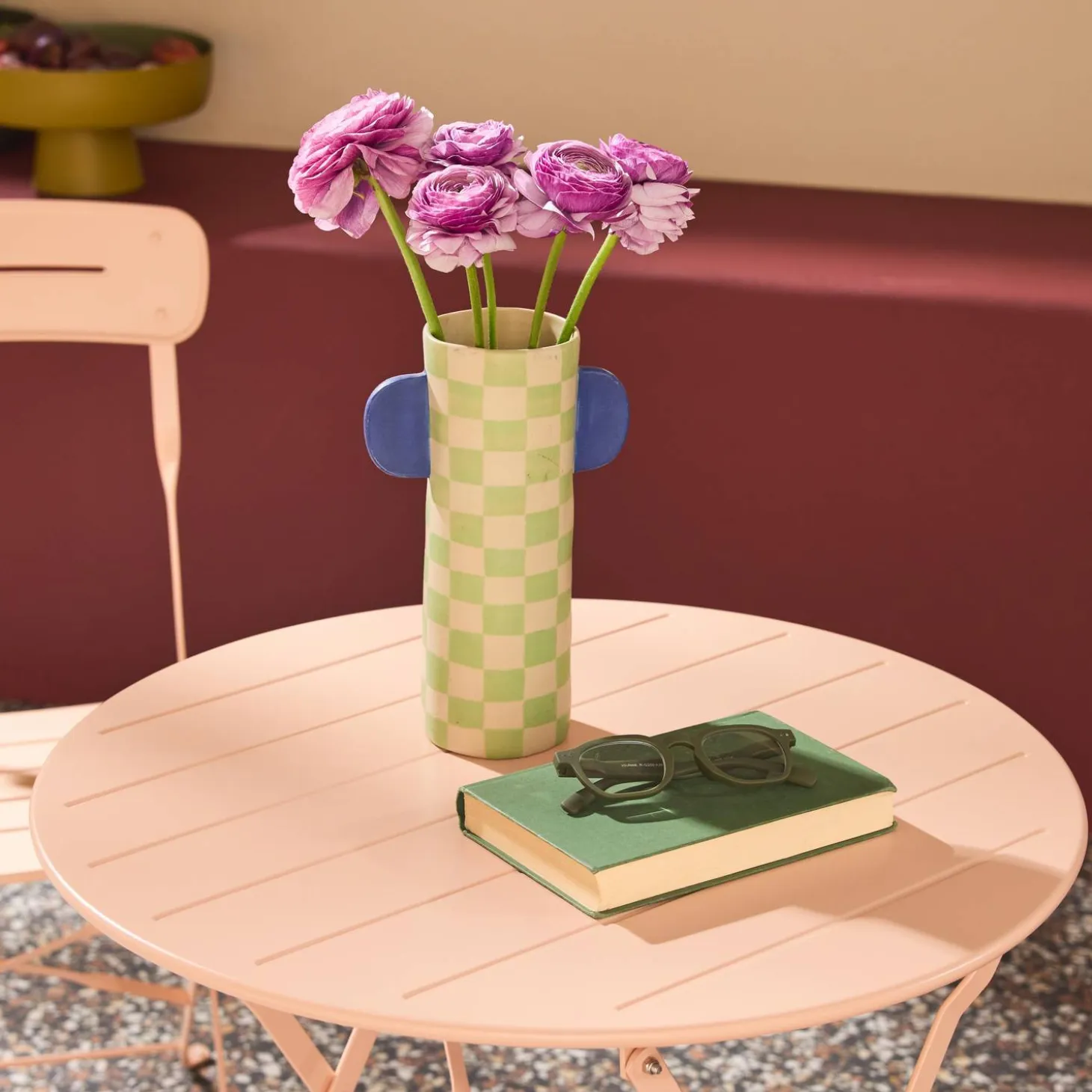 Set de jardín bistró plegable de mesa redonda de acero con 2 sillas