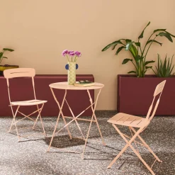 Set de jardín bistró plegable de mesa redonda de acero con 2 sillas