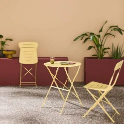 Set de jardín bistró plegable de mesa redonda de acero con 2 sillas