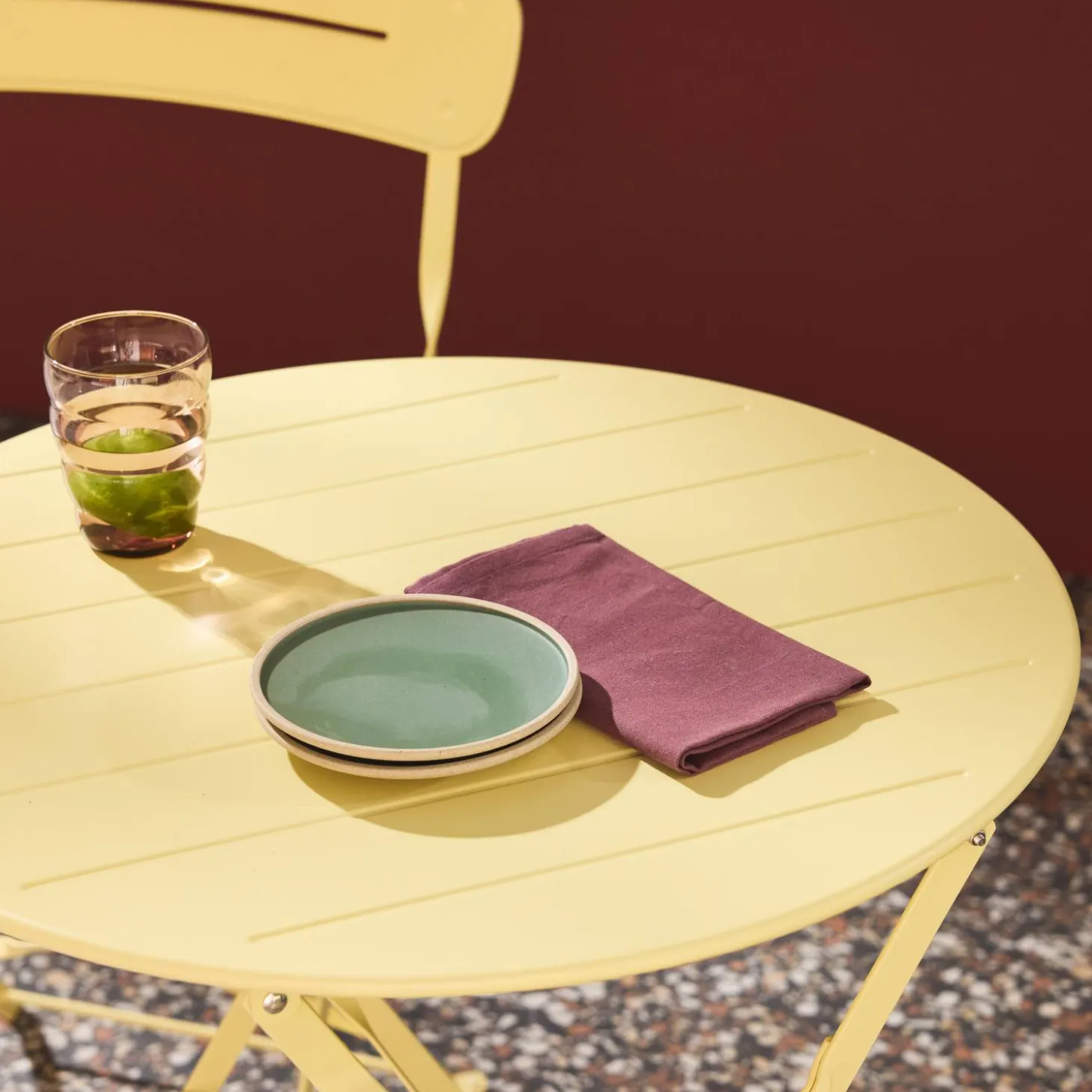 Set de jardín bistró plegable de mesa redonda de acero con 2 sillas