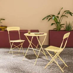 Set de jardín bistró plegable de mesa redonda de acero con 2 sillas