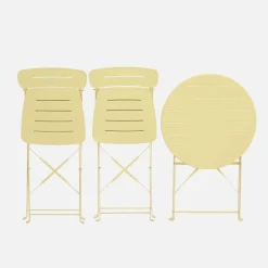 Set de jardín bistró plegable de mesa redonda de acero con 2 sillas