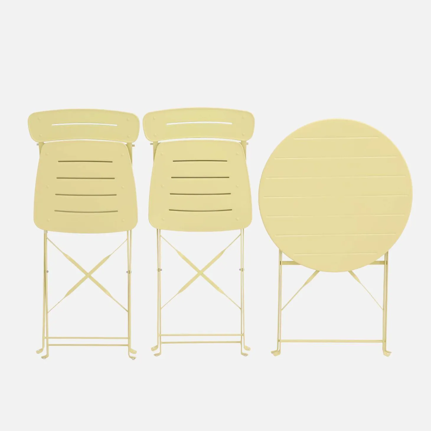 Set de jardín bistró plegable de mesa redonda de acero con 2 sillas