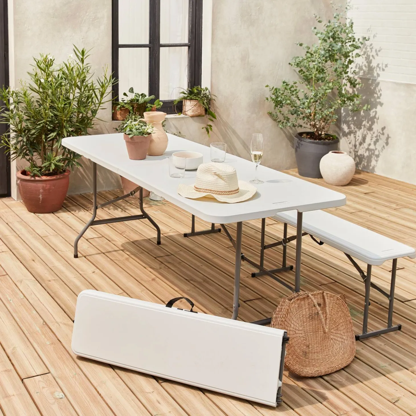 Set de mesa y bancos plegables portátiles para eventos