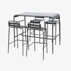 Set mesa alta de jardín tipo bistró de acero con 4 sillas altas de acero, 120cm