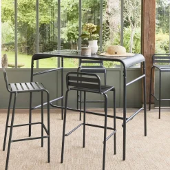 Set mesa alta de jardín tipo bistró de acero con 4 sillas altas de acero, 120cm