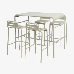 Set mesa alta de jardín tipo bistró de acero con 4 sillas altas de acero, 120cm