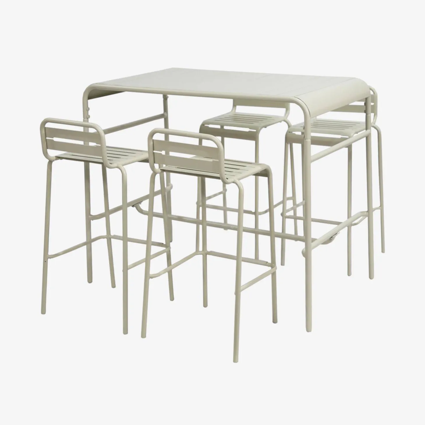 Set mesa alta de jardín tipo bistró de acero con 4 sillas altas de acero, 120cm