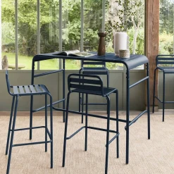 Set mesa alta de jardín tipo bistró de acero con 4 sillas altas de acero, 120cm