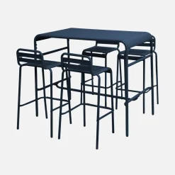 Set mesa alta de jardín tipo bistró de acero con 4 sillas altas de acero, 120cm