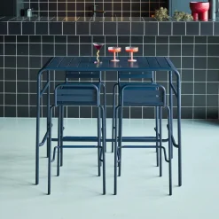 Set mesa alta de jardín tipo bistró de acero con 4 sillas altas de acero, 120cm