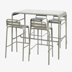 Set mesa alta de jardín tipo bistró de acero con 4 sillas altas de acero, 120cm