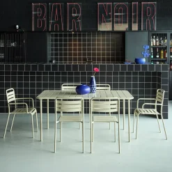 Set mesa de jardín bistró de acero con 2 sillones y 4 sillas, 160cm