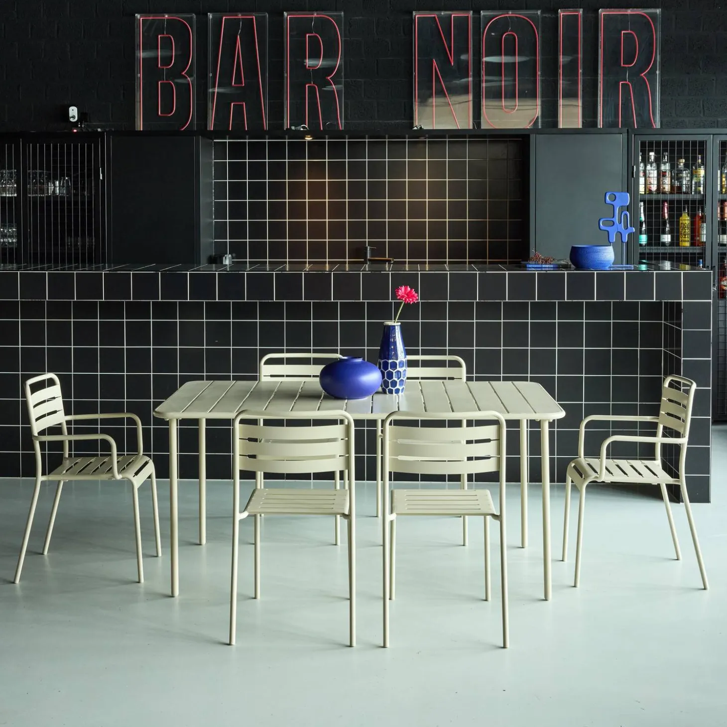 Set mesa de jardín bistró de acero con 2 sillones y 4 sillas, 160cm