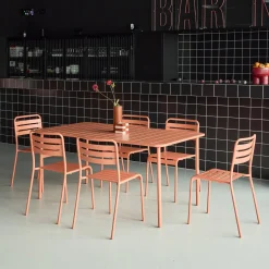 Set mesa de jardín bistró de acero con 6 sillas, 160cm