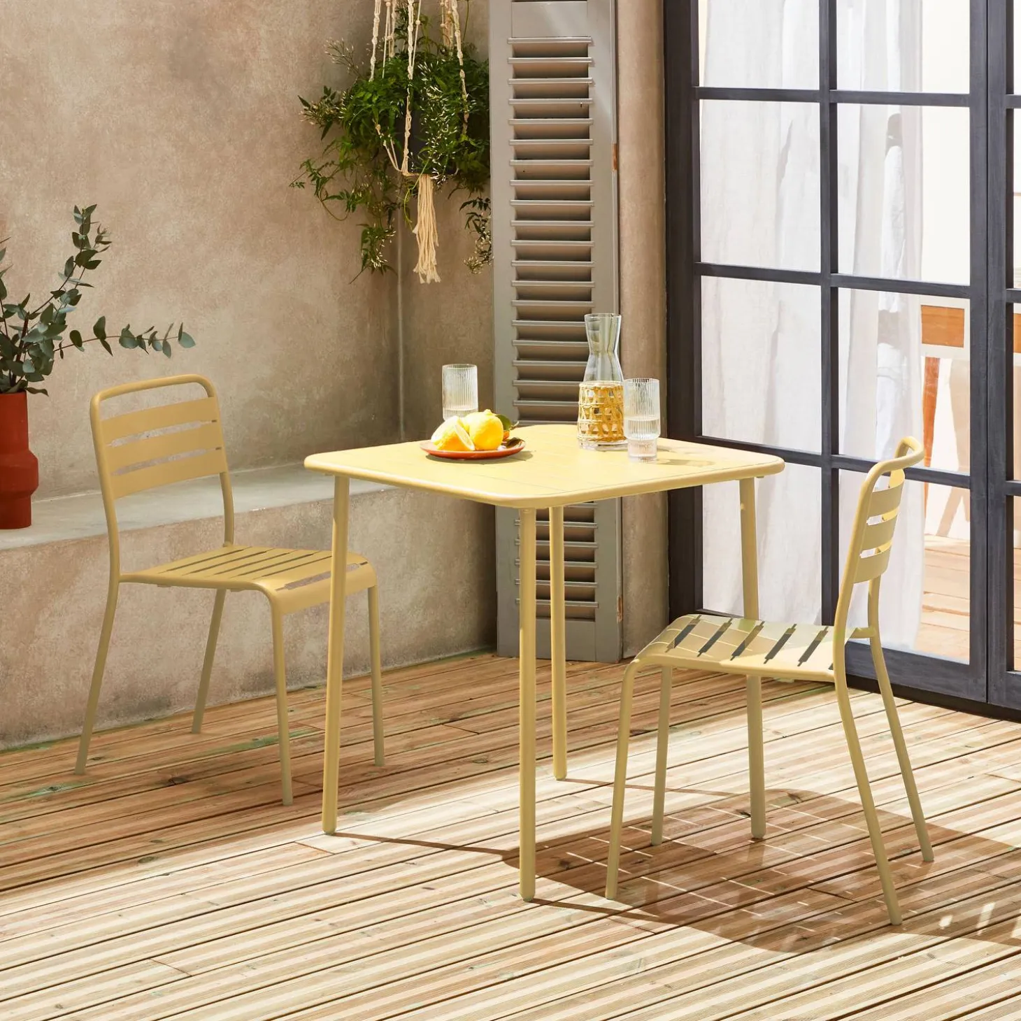 Set mesa de jardín bistró de acero con 2 sillas, 70 cm