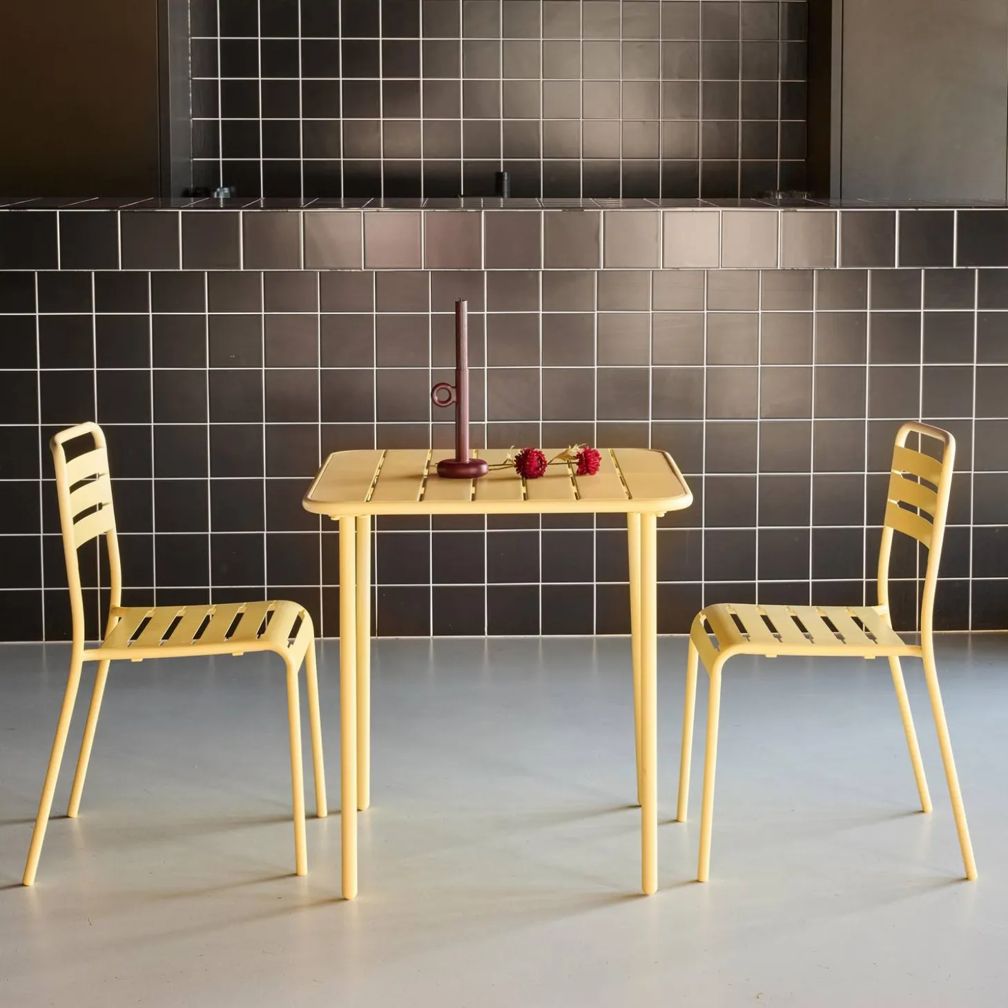 Set mesa de jardín bistró de acero con 2 sillas, 70 cm
