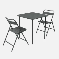 Set mesa de jardín bistró de acero con 2 sillas plegables, 70cm