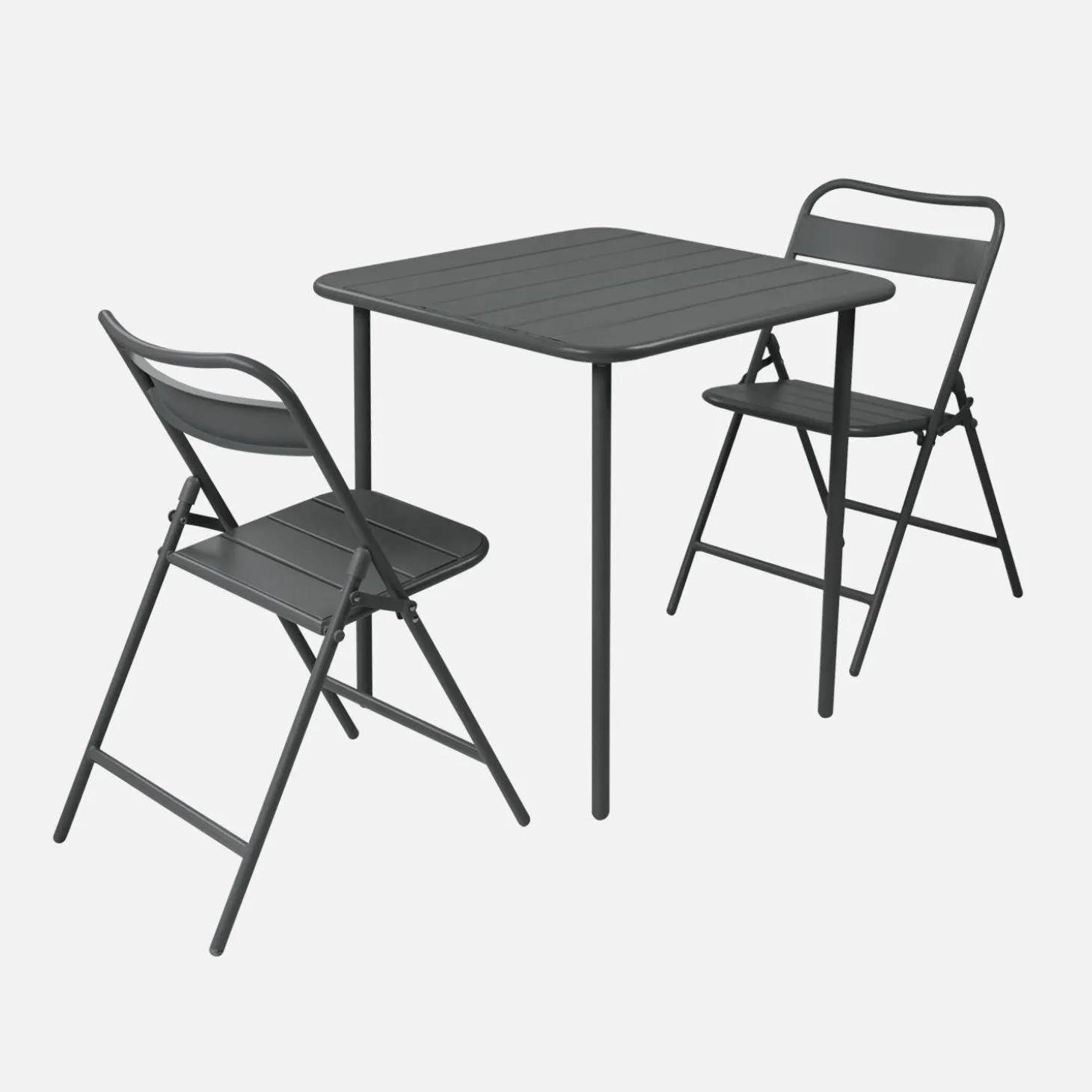 Set mesa de jardín bistró de acero con 2 sillas plegables, 70cm