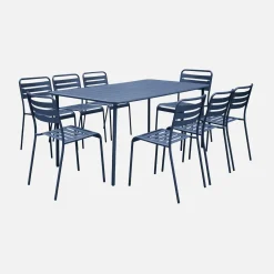 Set mesa de jardín bistró de acero con 8 sillas, 160cm