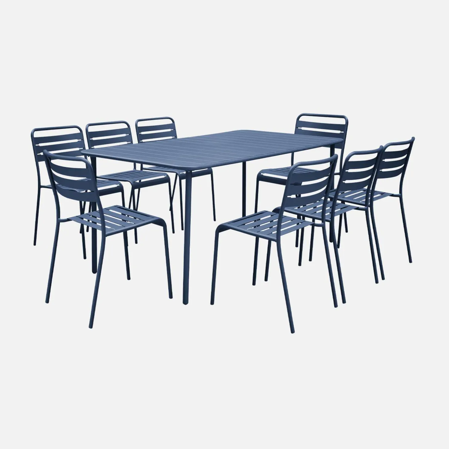 Set mesa de jardín bistró de acero con 8 sillas, 160cm