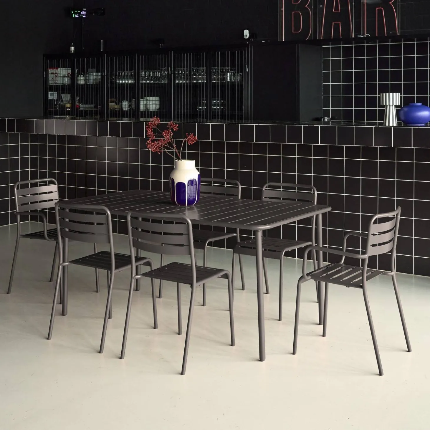 Set mesa de jardín bistró de acero con 2 sillones y 4 sillas, 160cm