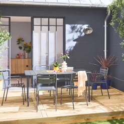 Set mesa de jardín bistró de acero con 2 sillones y 4 sillas, 160cm