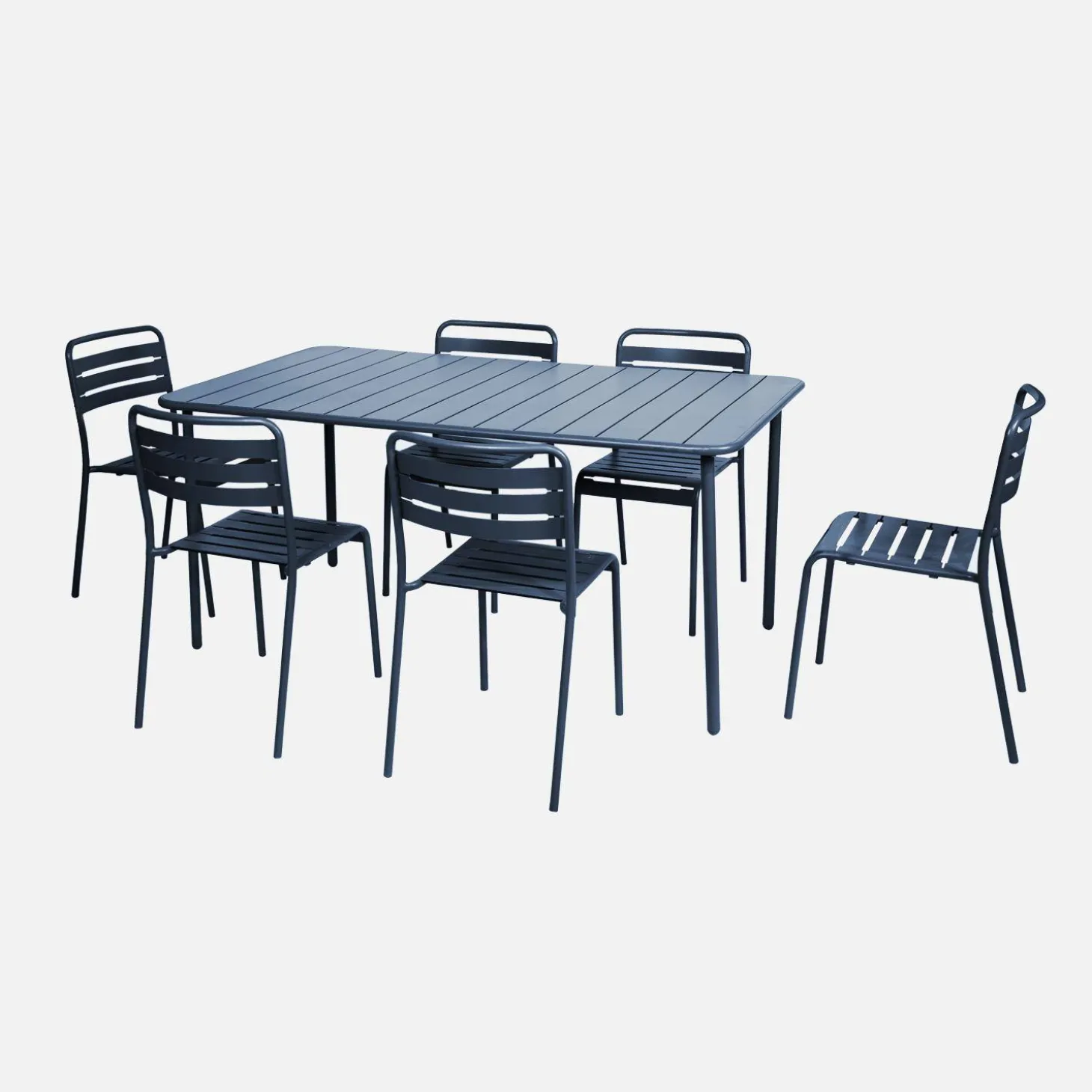 Set mesa de jardín bistró de acero con 6 sillas, 160cm