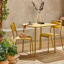 Set mesa de jardín bistró de acero con 2 sillas, 70 cm