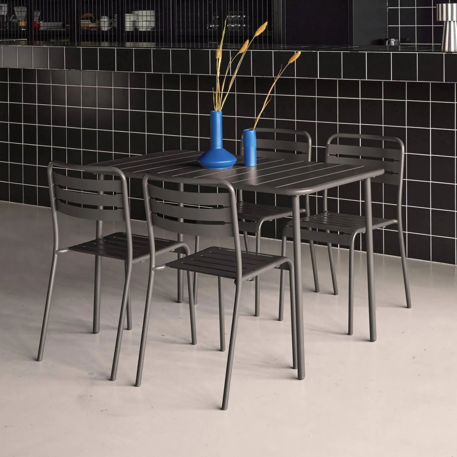 Set mesa de jardín bistró de acero con 4 sillas, 120cm
