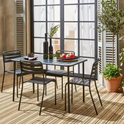 Set mesa de jardín bistró de acero con 4 sillas, 120cm