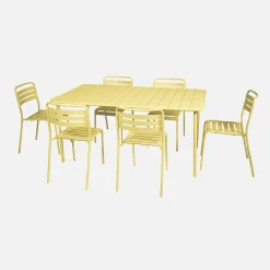 Set mesa de jardín bistró de acero con 6 sillas, 160cm