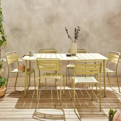 Set mesa de jardín bistró de acero con 6 sillas, 160cm